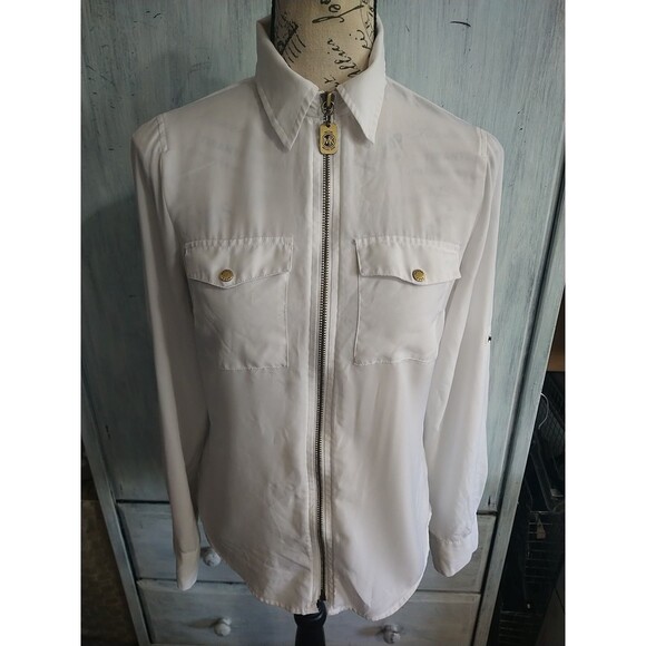 Michael Kors Zip Up Collard White Blouse - Picture 1 of 13